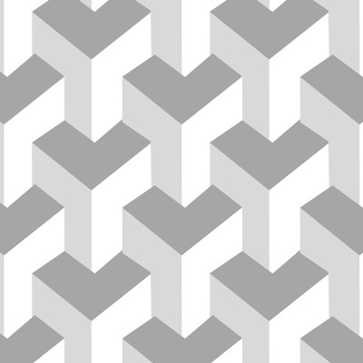 Padrão geométrico cinza e branco com formas hexagonais e setas tridimensionais