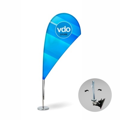 banner azul em forma de gota com texto vdo STORE