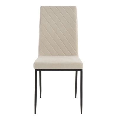 Cadeira estofada bege com pernas metálicas pretas