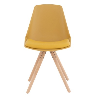 Cadeira mostarda com pernas em madeira clara