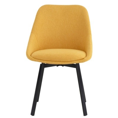 Cadeira amarela estofada com pernas pretas