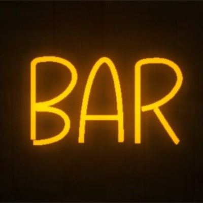 Sinal luminoso de néon a dizer 'BAR' em amarelo num fundo escuro