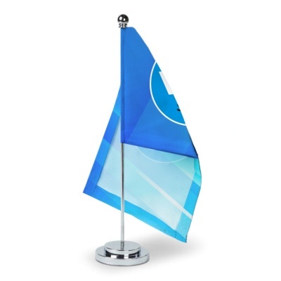 bandeira de mesa azul com suporte metálico