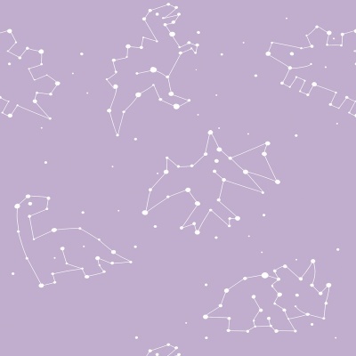 Padrão de constelações brancas sobre fundo lilás
