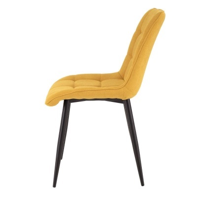 Cadeira amarela estofada com pernas pretas