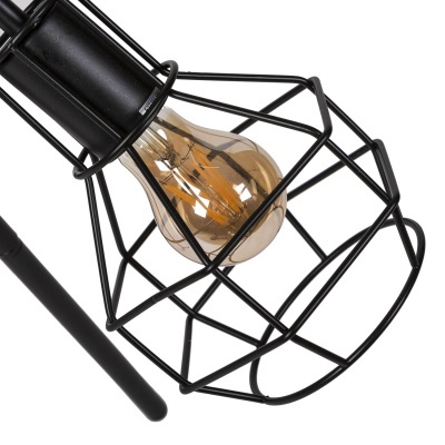 Lâmpada com bulbo âmbar em estrutura metálica preta geométrica