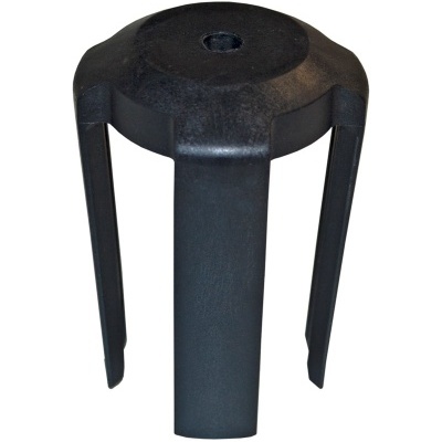 Objeto preto tipo tripé de plástico com três pernas e topo circular