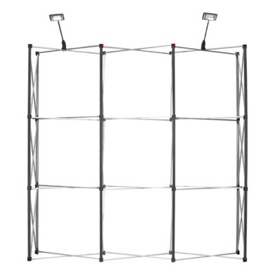 Estrutura metálica preta dobrável com duas luzes LED no topo