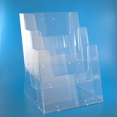 Expositor transparente em acrílico com três níveis