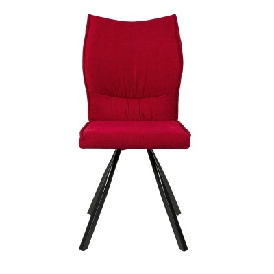 Cadeira com estofado vermelho e pernas metálicas pretas