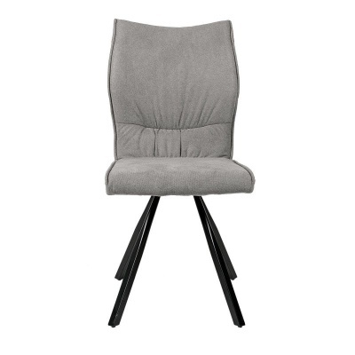 Cadeira estofada cinza com pernas pretas anguladas