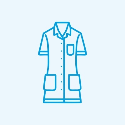 Desenho de bata azul com gola e bolsos