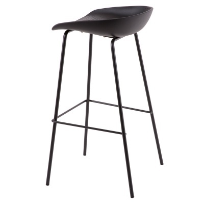 Banco alto preto com assento curvado e suporte metálico fino