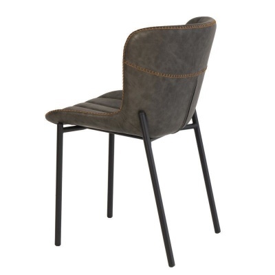Cadeira de metal com assento estofado castanho escuro
