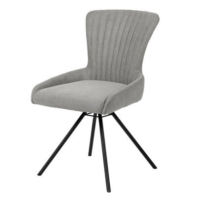 Cadeira cinzenta com pernas pretas e costuras verticais no encosto