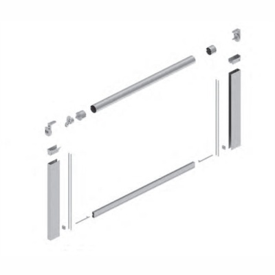 Componentes metálicos para montagem estrutural dispostos sobre fundo branco