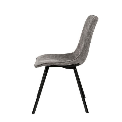 Cadeira estofada cinza com pernas metálicas pretas