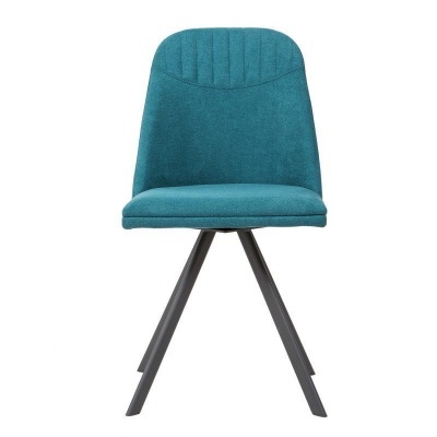 Cadeira azul turquesa estofada com pernas metálicas pretas