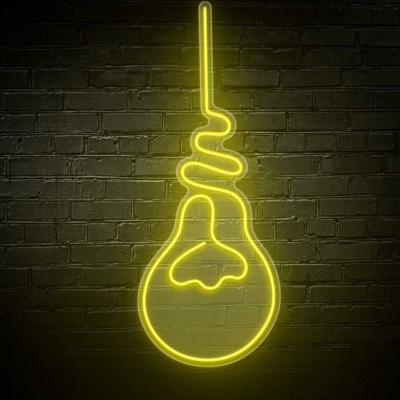 Luz de neon amarela em forma de lâmpada