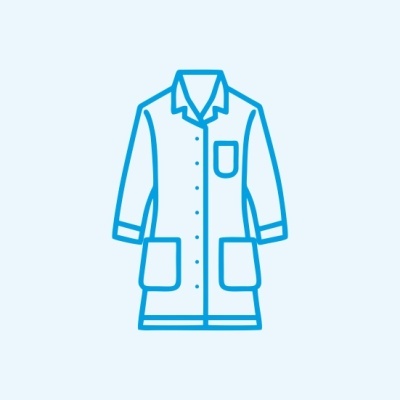 Desenho de um casaco médico azul claro com três bolsos