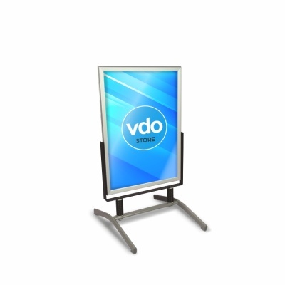 Expositor de chão azul com texto vdo STORE