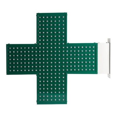 Sinal LED em forma de cruz verde com LEDs brancos