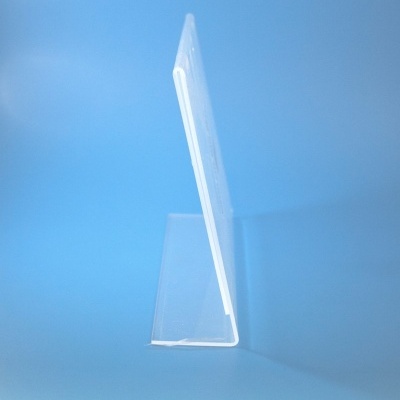 Expositor acrílico transparente com suporte em ângulo