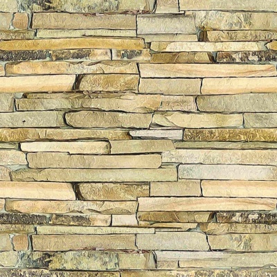 Parede decorativa de pedras retangulares bege e castanho claro