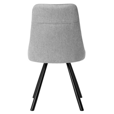 Cadeira com estofado cinza claro e pernas pretas vista de trás