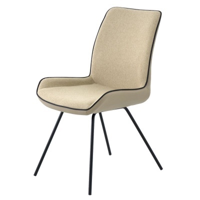 Cadeira estofada bege com pernas de metal pretas