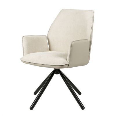 Cadeira estofada bege com base metálica preta