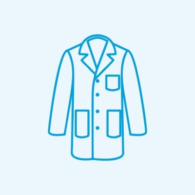 Desenho azul de casaco de laboratório com bolsos e botões