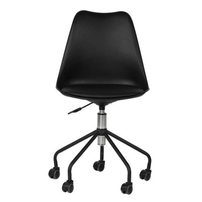Cadeira de escritório preta com rodas e alavanca de ajuste de altura