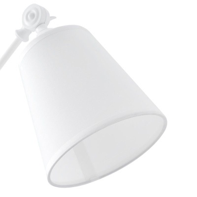 Candeeiro de mesa branco com cúpula cónica em tecido e suporte articulado