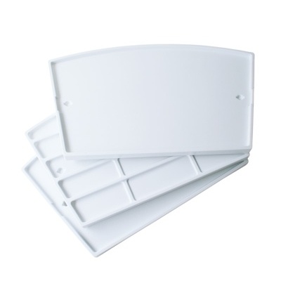 Paletas de mistura para pintura em plástico branco empilhadas