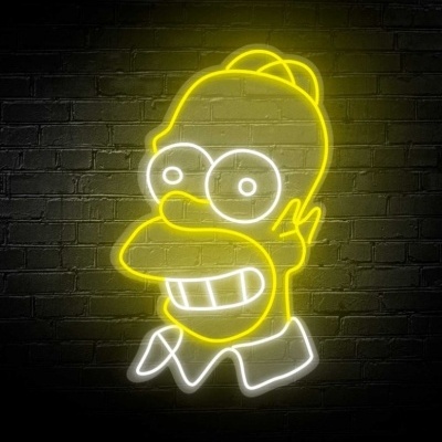 Neon de parede com rosto do personagem Homer Simpson iluminado