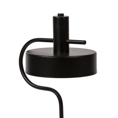 Luminária de mesa preta metálica com base arredondada e haste curva