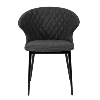 Cadeira cinzenta com padrão acolchoado e pernas pretas
