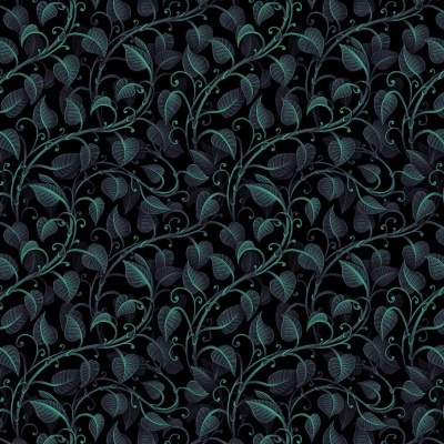 Papel de parede preto com padrão floral azul e verde