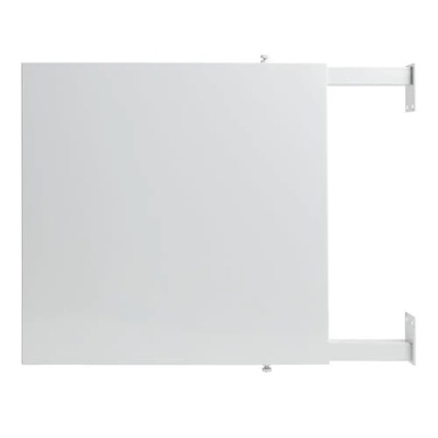 Mesa de apoio quadrada branca em metal com estrutura metálica