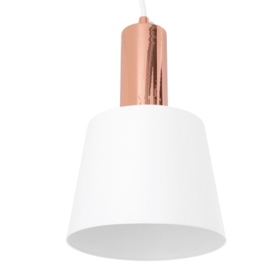 Candeeiro de teto branco com suporte cobre