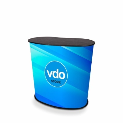 Balcão promocional azul com logotipo vdo STORE