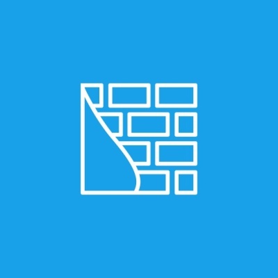 Ícone branco de parede de tijolos com camada destacada sobre fundo azul