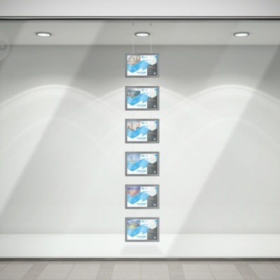 Montra com seis teclados compactos pretos alinhados verticalmente