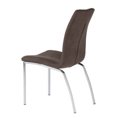 Cadeira estofada castanha com pernas metálicas cromadas