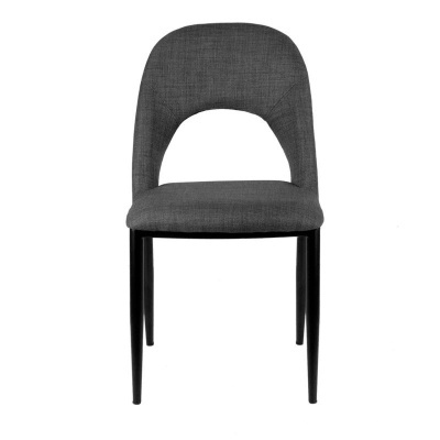 Cadeira cinzenta com estrutura preta e encosto aberto na parte inferior