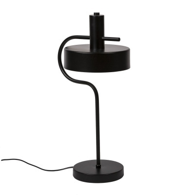 Lâmpada de mesa preta com design moderno e base circular