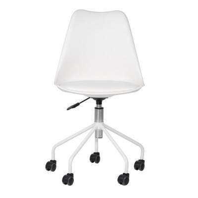 Cadeira de escritório branca com base metálica e rodas