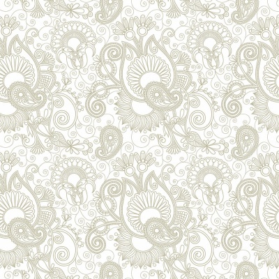 Padrão decorativo floral e animal em bege e creme sobre fundo branco