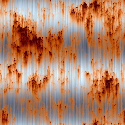Superfície metálica enferrujada com manchas alaranjadas sobre fundo prateado